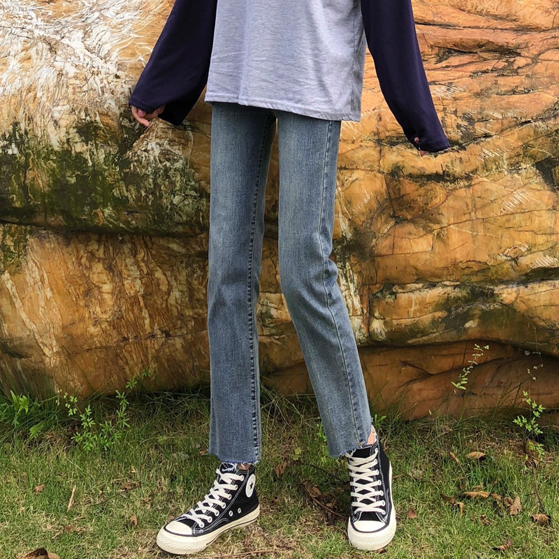 牛仔裤女直筒宽松春装2020新款显瘦显高八分高腰阔腿九分百搭裤子