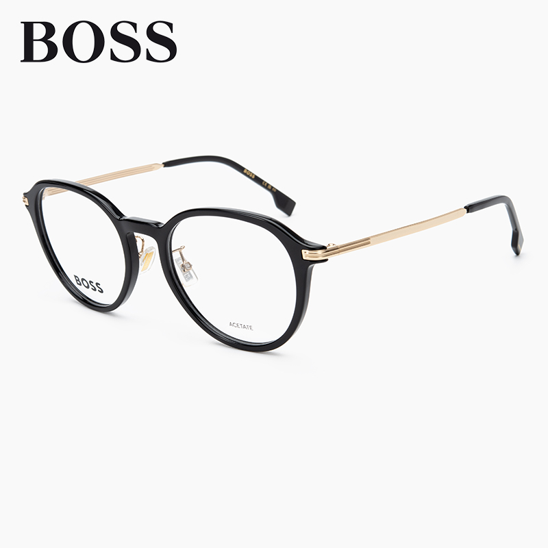 BOSS复古文艺黑色椭圆形百搭眼镜