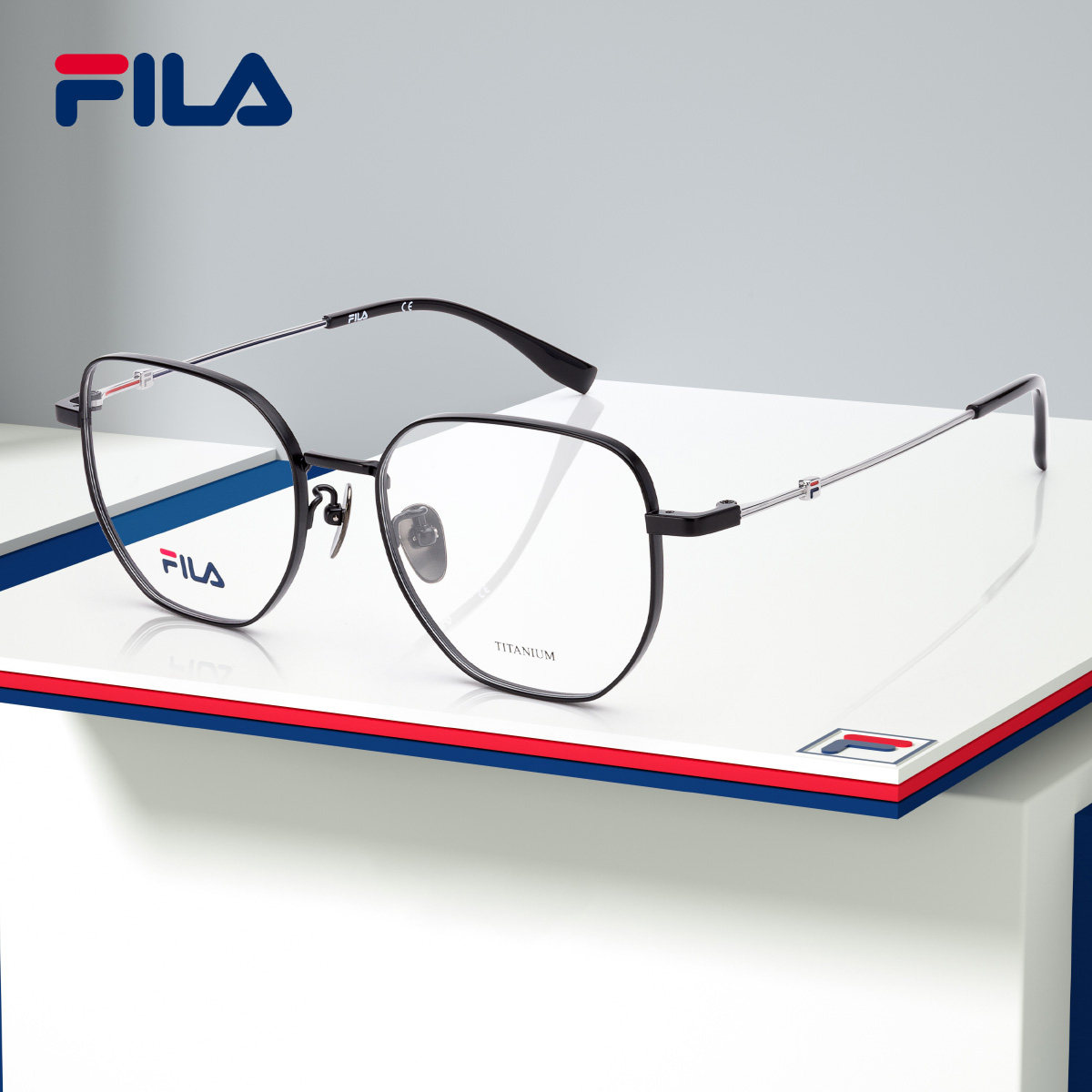 FILA超轻纯钛眼镜框男斐乐费跃VFI743F时尚百搭多边形近视镜架女