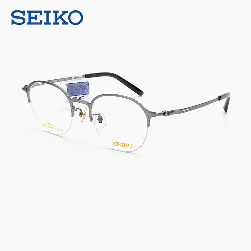 SEIKO精工超轻钛架近视眼镜框男HY3702时尚复古文艺圆形半框镜架