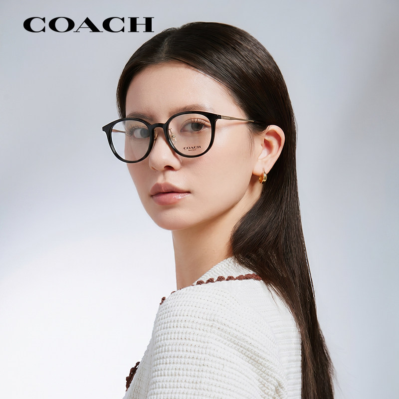 COACH蔻驰复古圆形眼镜框男HC6160黑色素颜百搭潮流近视眼镜架女