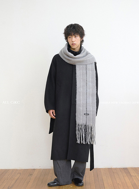 CiKC 韩国简约灰色围巾男女ins时髦马海毛加厚围脖氛围感保暖情侣