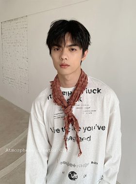 rusty red 复古红色做旧毛边领巾三角巾中古博主风同款领结搭配潮