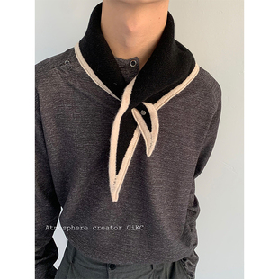 高端线/品质纯羊毛三角穿插围巾高级感搭配斜角领巾针织小围脖潮