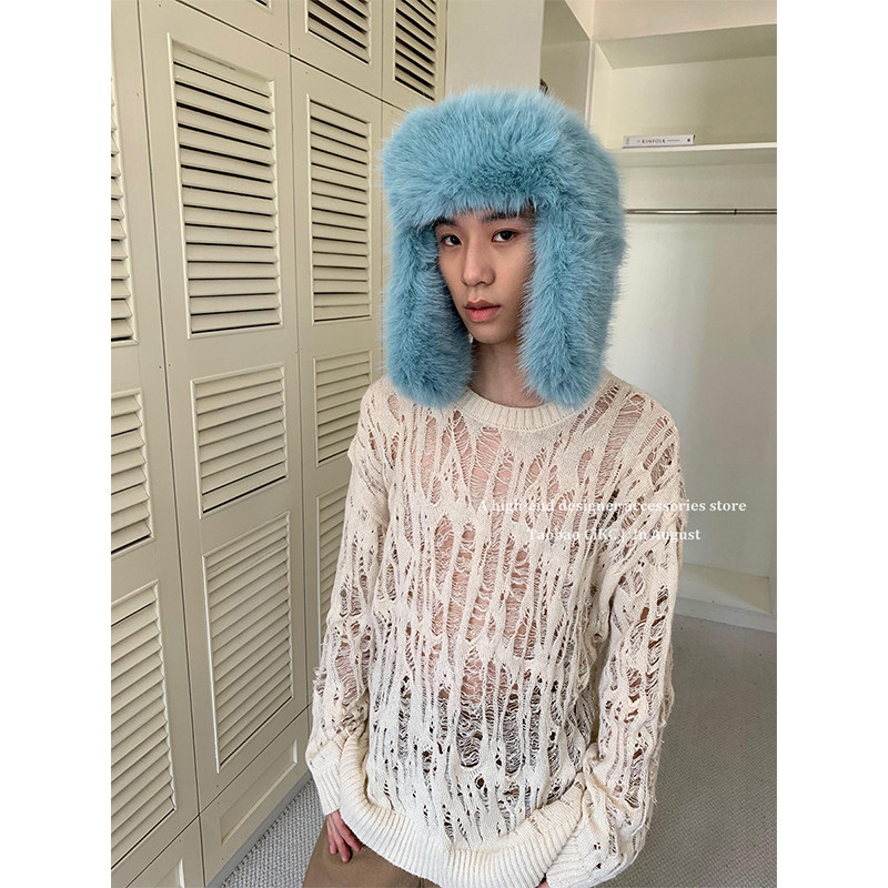 出游bi备冰岛蓝防貂毛雷锋帽