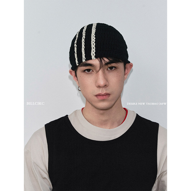 CiKC 韩国新款拼色条纹针织包头冷帽男女千禧复古百搭显脸小帽子