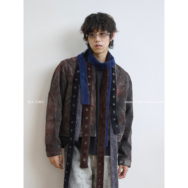 CiKC自制朋克感时髦毛绒细围巾