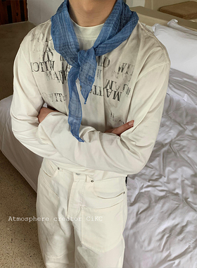 清新治愈蓝 百搭100%亚麻三角巾高级感装饰领巾搭配小围巾学院风