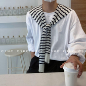 韩版 经典 条纹外搭披肩男ins百搭休闲针织坎肩多功能简约围巾女