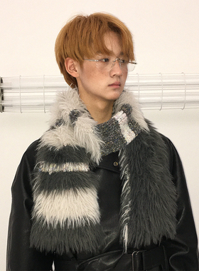 CiKC 小众防貂毛复古羊毛围巾男女百搭加厚ins围脖软糯拼色高级感