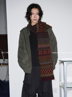 CiKC 日系复古费尔岛双面针织围巾男女秋冬时髦流苏破碎围脖情侣