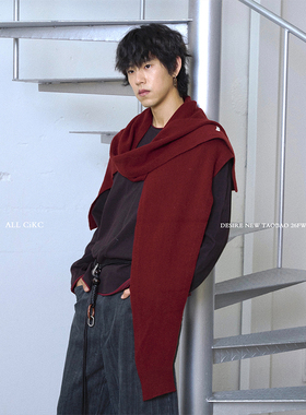 CiKC 定制复古红 澳洲纯羊毛披肩围巾男女秋冬多功能保暖坎肩围脖