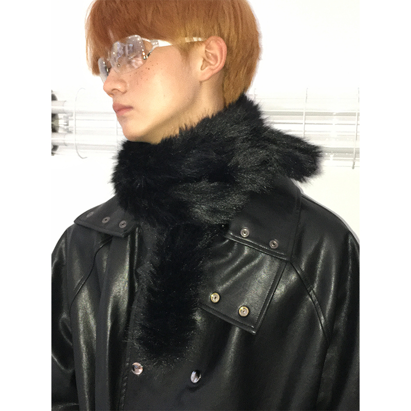 千禧复古感毛茸保暖细围巾男女小众古着时髦y2k仿貂毛围脖亚文化