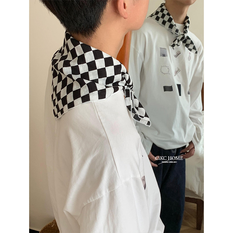 简约百搭的基础款格子棉麻方巾