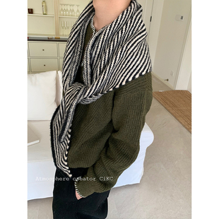 CiKC 饰保暖三角坎肩围巾潮 定制简约条纹加大披肩男女秋冬时髦装