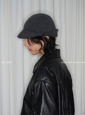 CiKC 摩登复古纯羊毛双帽檐针织帽秋冬个性时髦骑士帽小众鸭舌帽