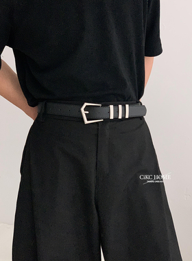 ins极简百搭黑色腰带男韩系设计感美式皮带女25ss春夏新款休闲潮