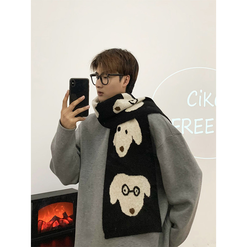 真的chao爱的卡通眼镜狗羊毛围巾