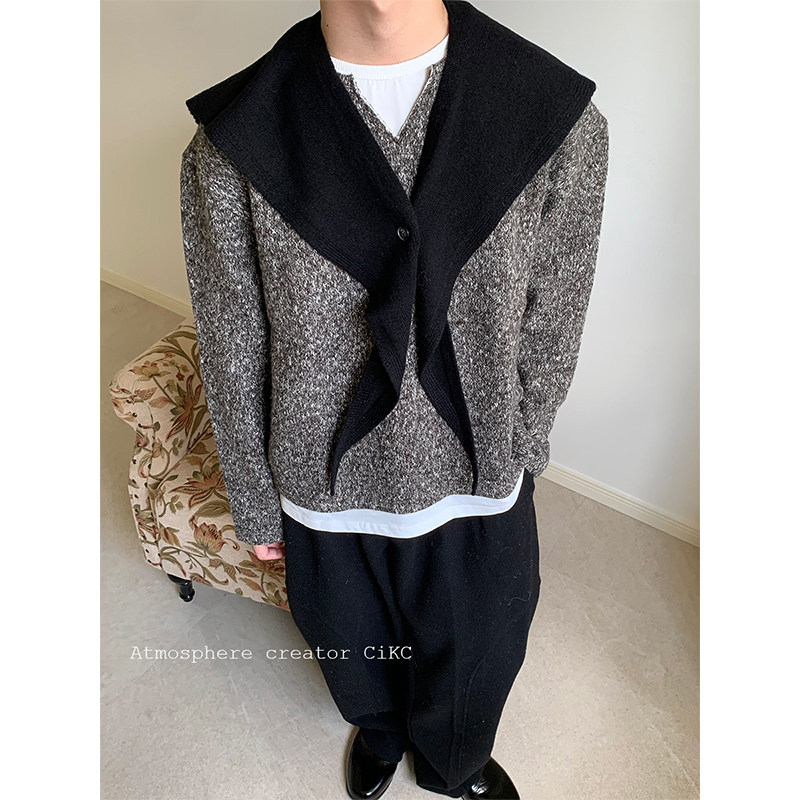 气质冷淡风100%澳洲羊毛纽扣披肩