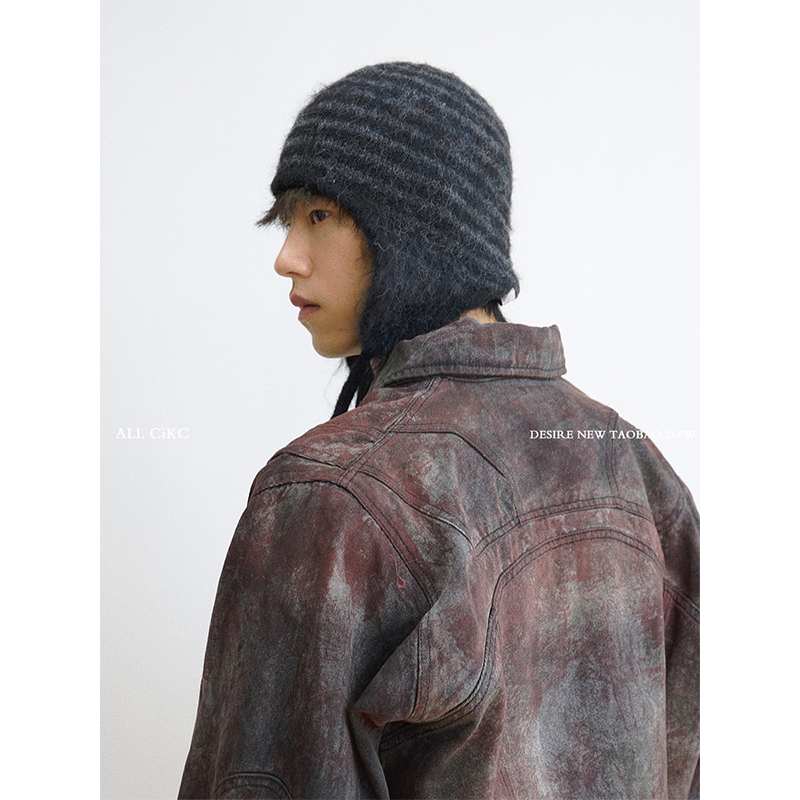 小众针织条纹护耳飞行帽