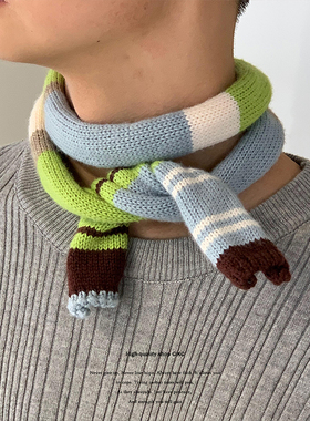 CiKC自制小众设计师款手工编织羊毛拼色细围巾复古时髦中古风围脖