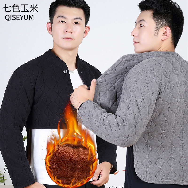 中老年男装冬季丝绒棉护肩老人短袖保暖坎肩爸爸大码内搭夹棉背心