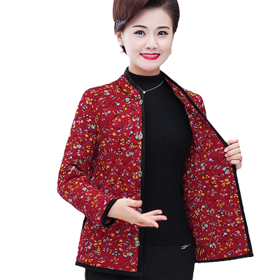 妈妈秋冬碎花外套加厚夹棉中老年女装冬装丝绒小棉衣奶奶薄款夹袄