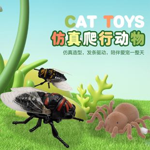 跨境宠物逗猫狗上链发条行驶仿真金蝉子创意新奇搞笑小玩具仿真