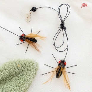 新款仿真昆虫猫咪逗猫棒头替换头小飞虫苍蝇长绳羽毛猫玩具猫用品