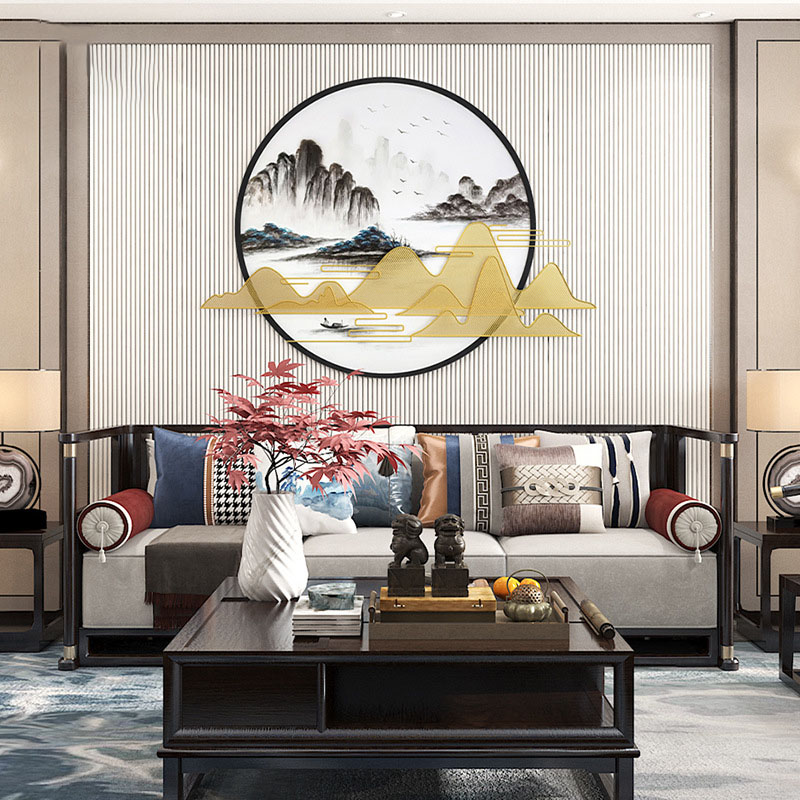 新中式风沙发背景墙金属装饰画