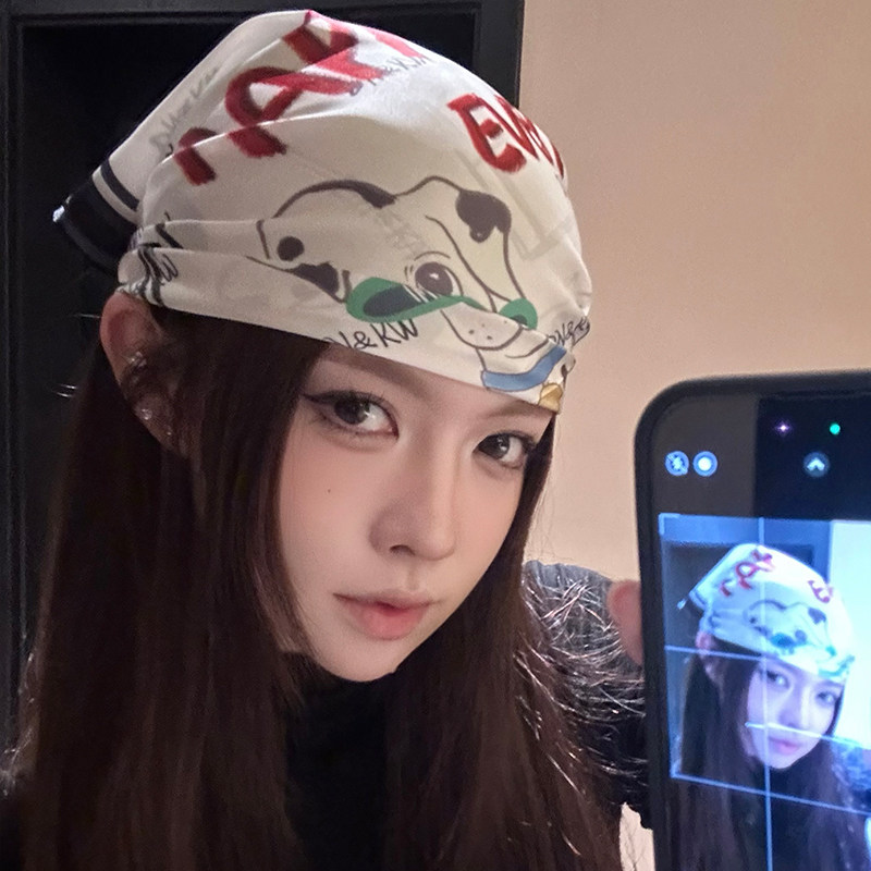 白色小狗卡通方巾女2026夏薄款辣妹甜酷包头巾百搭小领巾高级丝巾