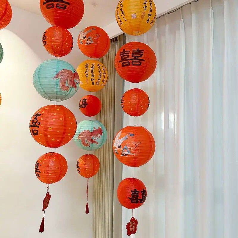 婚房布置喜字灯笼瀑布串房间商场走廊结婚客厅卧室挂饰中式中国风