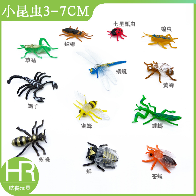 跨境亚马逊12款3-7cm实心仿真塑胶昆虫动物模型玩具蜜蜂草蜢
