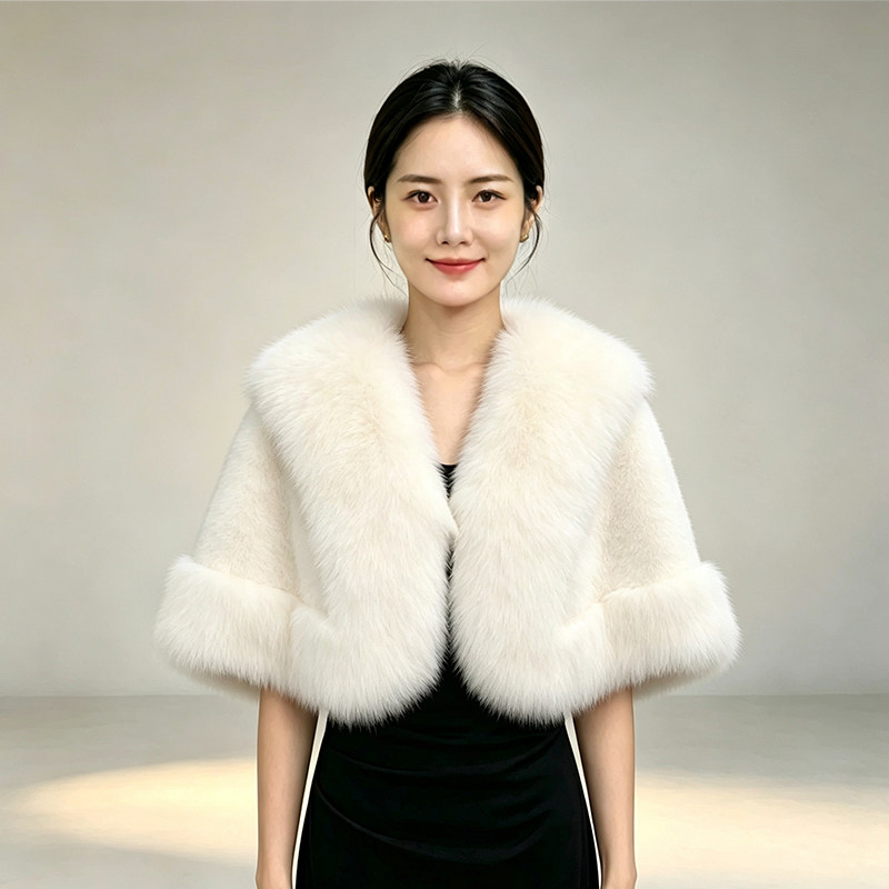 2026秋冬季新款女士时尚仿水貂毛短款皮草外套小个子毛毛披肩外搭