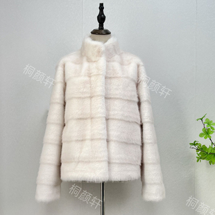 冬新款仿水貂毛皮草女短款立领横排外套百搭环保毛貂毛皮草外套