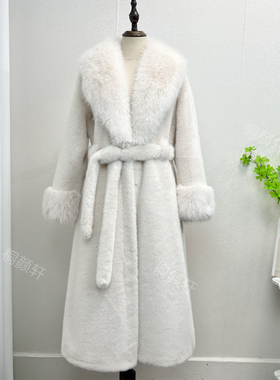 2024新款皮毛一体大衣仿水貂毛女狐狸毛领欧貂绒过膝长款皮草外套