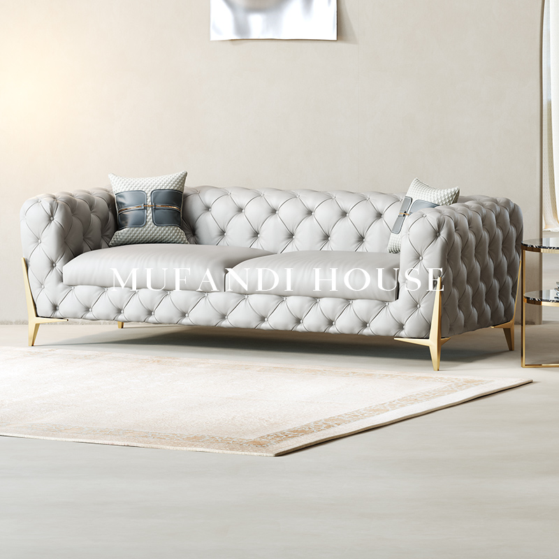 慕梵迪轻奢沙发美式真皮沙发小户型现代简约客厅家具三人位组合