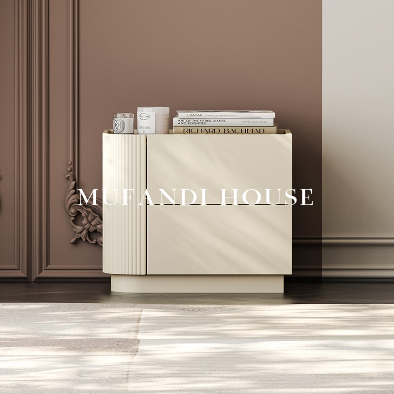 慕梵迪意式轻奢卧室床头柜米黄烤漆设计师高级感家用储物床边柜