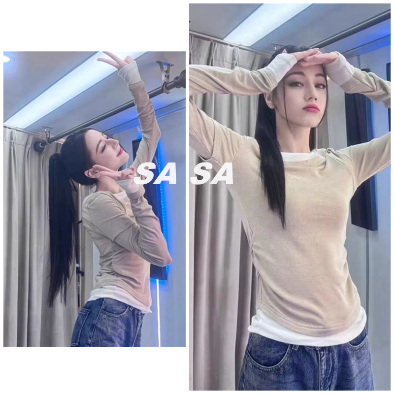 迪丽热巴同款假两件T恤