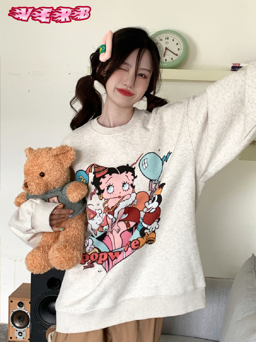 verb popwave美式复古贝蒂女郎卡通男女宽松休闲圆领秋冬os卫衣