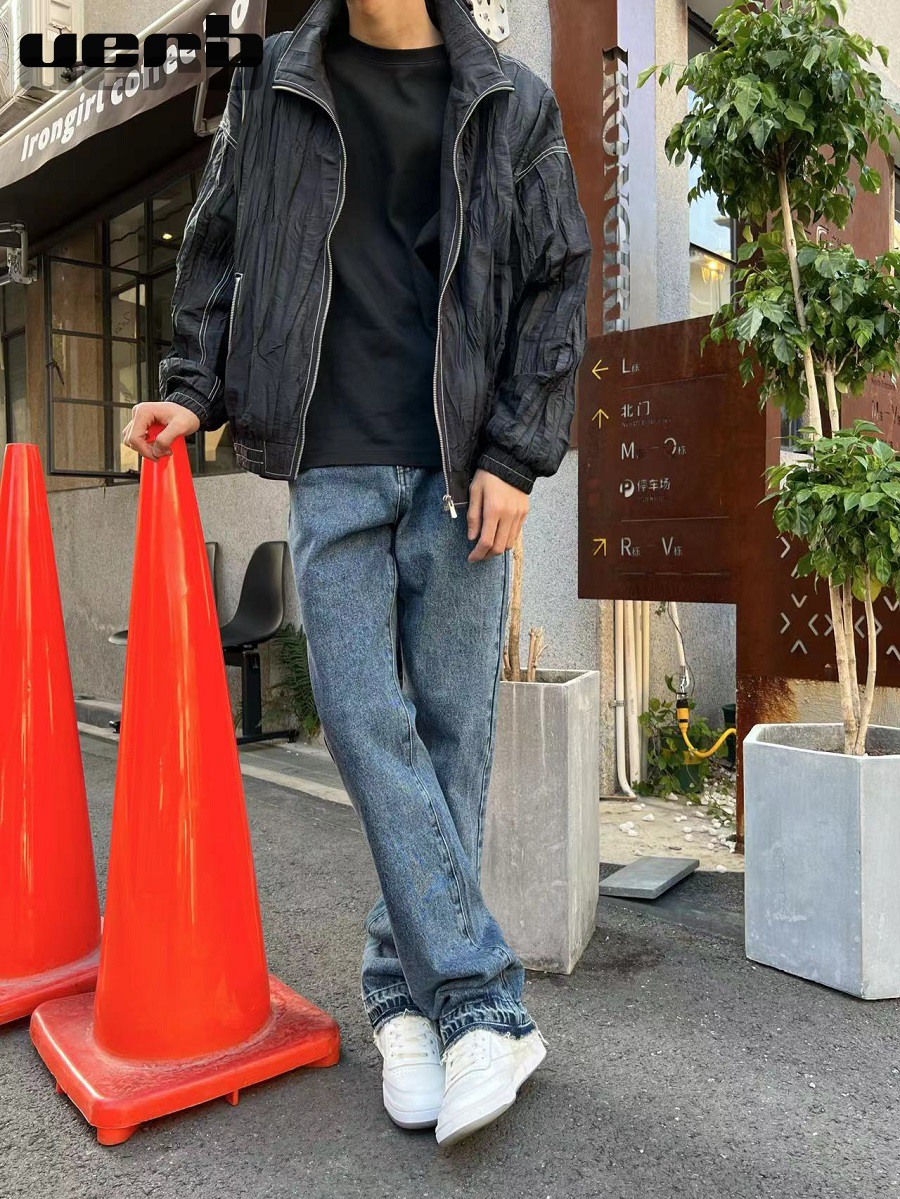 suninbox四色基础无弹重磅水洗中腰合身微喇牛仔休闲长裤男女verb