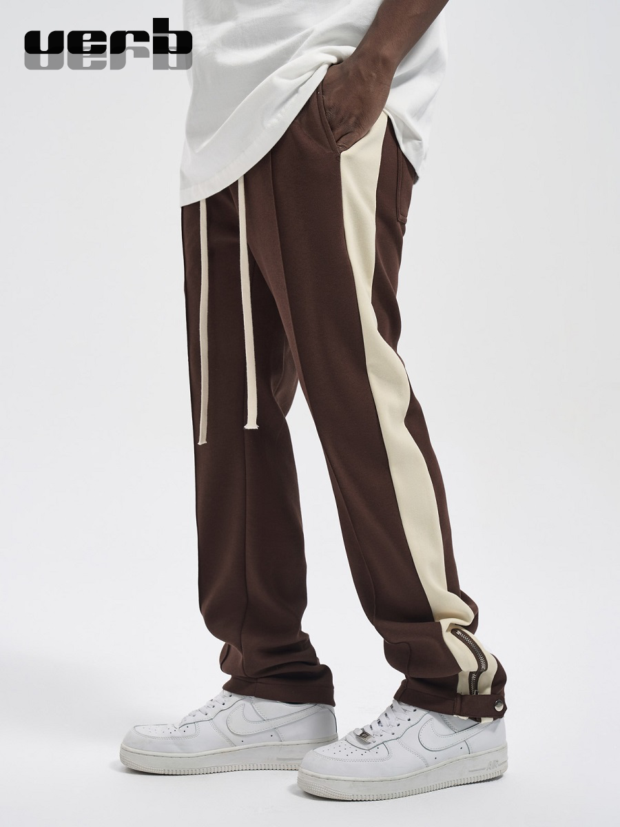 yorainbow 潮牌新款拉链条纹运动长裤宽松直筒纯棉情侣高街风verb