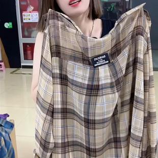 宽松上衣韩系冰丝衬衣防晒外套 港风格 子衬衫 女欧根纱夏季 薄款