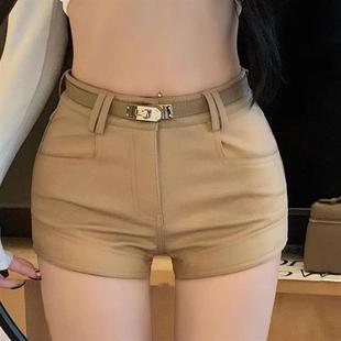 短裤 大码 甜辣妹弹力西装 女秋冬季 胖mm修身 显瘦小个子高腰包臀热裤
