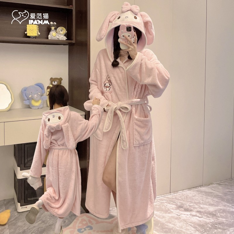 美乐蒂儿童浴袍睡衣吸水速干秋冬季法兰绒珊瑚绒加厚女童睡袍女款