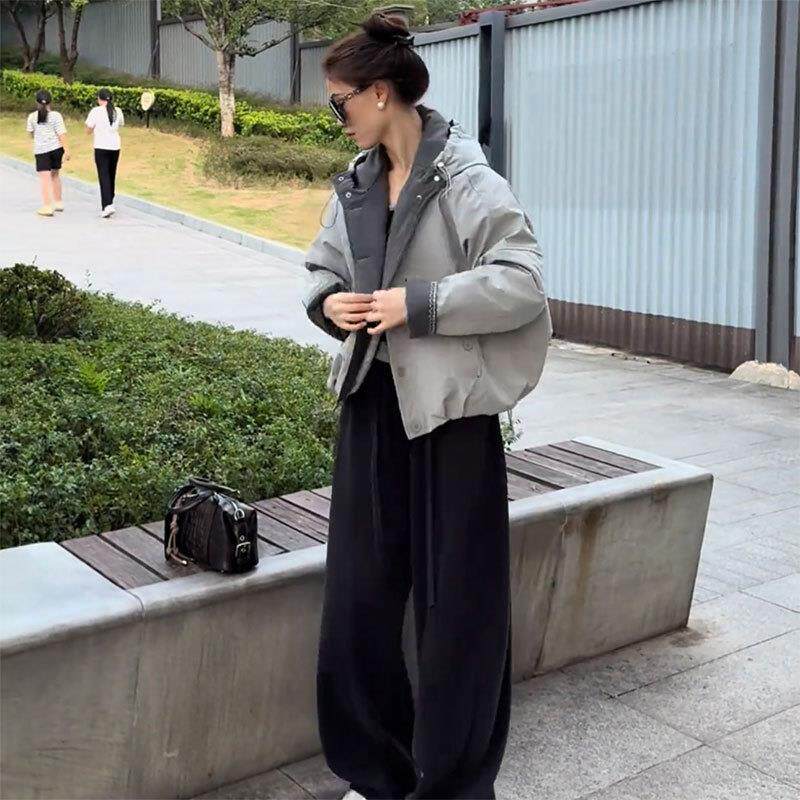 撞色连帽短款夹棉外套女2026秋冬季新款小个子休闲百搭保暖棉衣潮