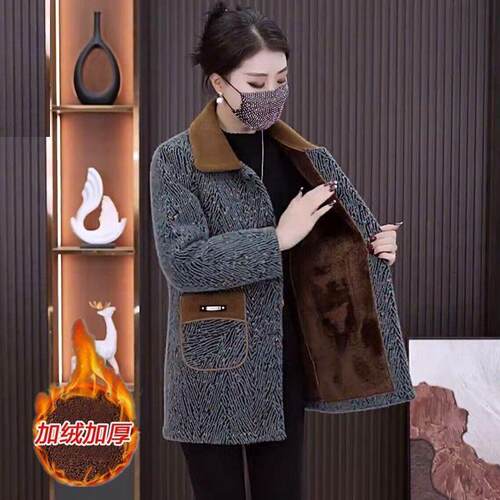 秋冬季洋气中长款外套女新款加绒加厚中老年妈妈气质减龄大码上衣