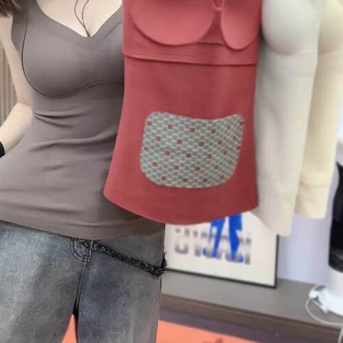 保暖背心女冬季大码磨毛带胸垫德绒内衣一体式自发热打底文胸美背
