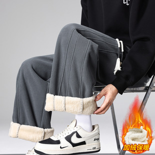 欧洲站冬季青少年羊羔毛休闲裤子男孩加绒加厚初中学生帅气大童冬