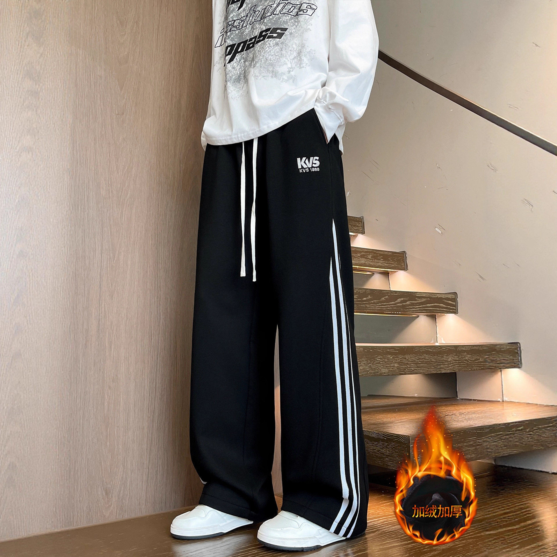 欧洲站冬季青少年加绒加厚裤子男孩高中初中学生休闲长裤大童运动